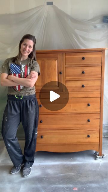 Old Bedroom Furniture Makeover, Two Toned Furniture, Refinished Chest, Pine Furniture Makeover, Mexican Pine Furniture, Vintage Dresser Makeover, Dresser Flips, Stained Dresser, Upcycle Dresser