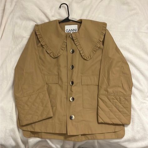 Ganni Cotton Canvas Short Jacket EU 34 New Without Tags Ganni Jacket, Canvas Jacket, Tigers Eye, Pan Collar, Short Jacket, Peter Pan Collar, Peter Pan, Daily Outfits, Diy Fashion