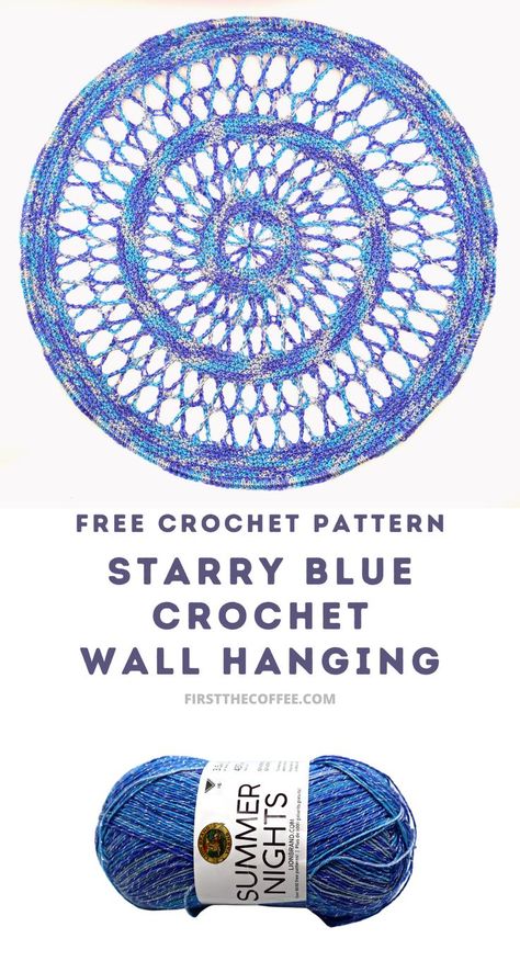 Starry Blue Wall Crochet Hanging Pattern Dream Catcher Step By Step, Crochet Dreamcatcher Pattern Free, Crochet Wall Hanging Patterns, Crochet Dreamcatcher Pattern, Crochet Dream Catcher, Dream Catcher Gifts, Dream Catcher Patterns, Crochet Wall Hanging, Coiled Fabric Basket