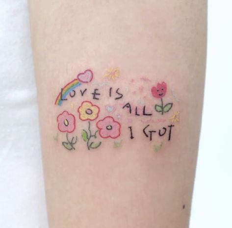 Rainbow Word Tattoo, Pastel Tattoo, Soft Tattoo, Self Love Tattoo, Scary Tattoos, Kawaii Tattoo, Cute Little Tattoos, Incredible Tattoos, Cute Tiny Tattoos