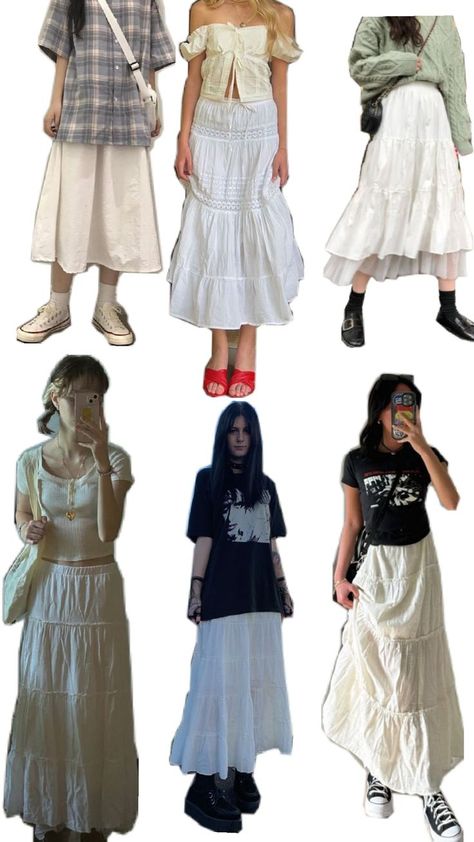 Baggy Skirt Outfit, Long White Skirt Outfit Ideas, Streetwear Skirt Outfit, Outfit With Long Skirt, Morikei Outfits, Japanese Summer Fashion, Skirts With Sneakers, Streetwear Skirt, Fav Outfit