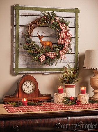 Country Sampler Country Sampler Decorating Ideas, Junk House, Lisa Christmas, Farmhouse Winter Decor, Country Decorating Ideas, Decorative Trees, Lodge Ideas, Country Sampler Magazine, Creative Wreaths