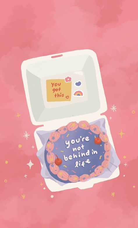 Cute Korean Words Aesthetic, Bento Cake Illustration, Korean Aesthetic Illustration, Korean Illustration Cute, Self Care Illustration Art, Motivational Aesthetic Quotes, Cake Wallpaper Aesthetic, Motivation Art Illustration, Korean Bento Cake