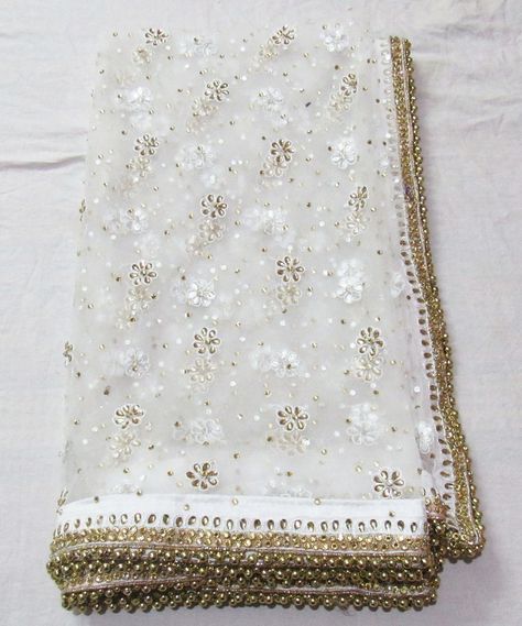 This stunning Indian net Dupatta / Stole has perfect for wedding occasion , evening, cocktail,. Select matching dupatta for your lengha skirt, for punjabi suits etc. ➤Material: NET ➤Product : Pure Net Dupatta ➤Color: White ➤Condition: New ➤Care: Dry Clean Only ➤Dimension. ● Length: approx. 82" ● Width: approx. 42" ● weight : 670 Gms BEAUTIFUL net dupatta with kundan .stone and zari work is done on all over of it along with beautiful beaded lace work is on all of its borders. Bridesmaid Clothes, Lengha Skirt, Dupatta Bridal, Saree Readymade, Wedding Dupatta, Indian Dupatta, Indian Scarf, Evening Scarf, Bridal Dupatta