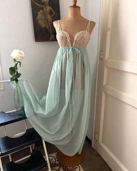 Beautiful goddess fairy nightgowns coming to Etsy today! #vintagenightgown #greciangoddess #fairyprincess #vintagelingerie #vintageboudoir #vintagebride #dovimabcn #etsyvintageshop #vintagegiftforher #ethereal Grecian Goddess, Victorian Revival, Pale Aqua, Vintage Nightgown, Beautiful Goddess, Fairy Princesses, Vintage Bride, Chiffon Ruffle, Vintage Lingerie