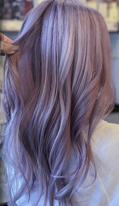 Lavender Hair Tips, Dusty Purple Hair, Ashy Purple Hair, Lilac Silver Hair, Lilac Grey Hair, Hair Rinse Color, Lavender Balayage, Lavender Hair Color Ideas, Lavender Grey Hair