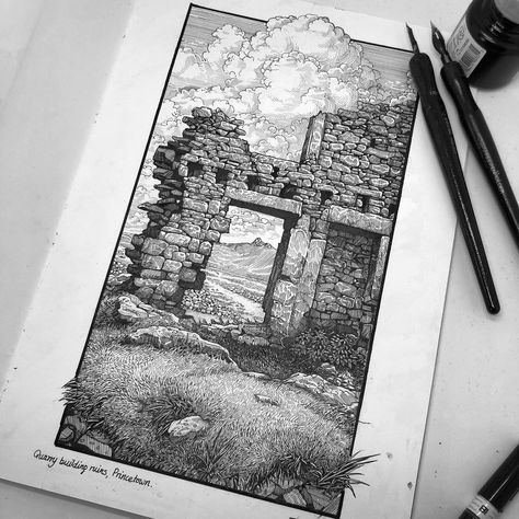 Unipen Drawings, Sketch Eyes, Micron Pen Art, Ink Pen Art, Pen Art Drawings, Architecture Concept Drawings, Architecture Drawing Art, Ink Drawings, Ink Drawing Illustration