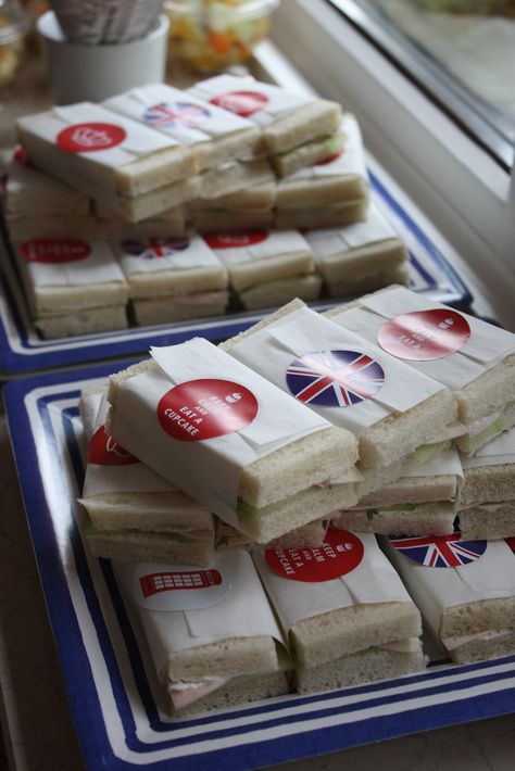 British Themed Parties, British Tea Party, Sandwich Packaging, British Party, Sandwich Bar, Party Sandwiches, British Tea, Mini Sandwiches, Finger Sandwiches