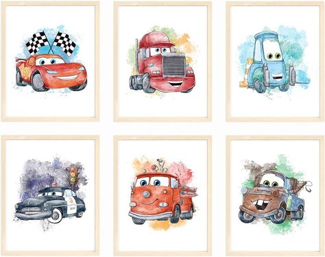 Amazon.com: Nistio® Cars Movie Poster Prints, Cars Movie Poster Wall Art Decor, Lightning McQueen, Set of 6, 8x10 inches (Unframed): Posters & Prints Lightning Mcqueen Decor, Pixar Cars Nursery, Pixar Cars Bedroom Ideas For Boys, Disney Cars Art, Lightning Mcqueen Room Ideas, Lightning Mcqueen Decorations, Lightening Mcqueen Room, Disney Cars Themed Bedroom, Cars Nursery Theme