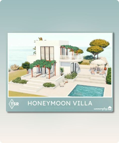 Sims 4 House CC: Honeymoon Villa   Gallery Sims 4 Honeymoon, Honeymoon Villa, Sims 4 House Cc, Mediterranean Cottage, Honeymoon House, Honeymoon Villas, Sims 4 House, Villa Modern, House Mediterranean