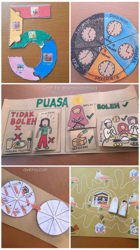 Islamic Kindergarten Activities, Islamic Craft Ideas, Islamic Projects For School, 5 Pillars Of Islam Craft, Islamic Classroom, Pelajaran Tk, 5 Pillars Of Islam, Muslim Kids Crafts, Islamic Crafts