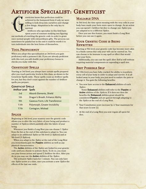 Dnd Artificer Homebrew, Dnd 5e Homebrew Artificer Subclasses, Artificer Subclass 5e, Artificer Homebrew, Artificer Specialist, Dnd Bloodborne, Dnd Artificer Character Design, Dnd Artificer, Dnd Subclasses