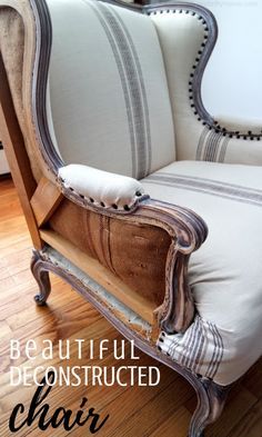 Deconstructed Chair, Diy Furniture Upholstery, Farmhouse Chairs, Reupholster Chair, Reupholster Furniture, Upholstery Diy, Chair Makeover, Old Chair, Upholstered Chair