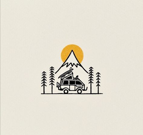 Travel Tattoo Ideas, Camping Drawing, Line Art Flowers, Canvas Art Projects, Minimalist Drawing, Most Popular Tattoos, Travel Logo, Mini Drawings, Pack Your Bags