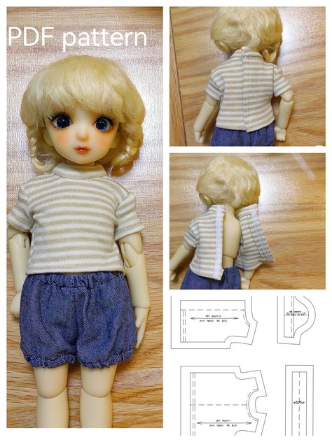 This item is a PDF Pattern  Basic T-shirt for  YOSD or other 1/6 BJD dolls (about 27cm tall) with similar size Doll Mearsurements for reference: height:26.5cm,  arm length:7.5cm  bust size: 13.5cm waist size:11.8cm hip size:19cm Fabric Requirement :  Knitted Fabric Skill Requirement:  basic knowledge of machine sewing Please feel free to contact me if you have questions during making this item After purchasing pattern, you will immediately receive an email from Etsy with the pattern download. You will simply download the pattern and print it off at home on standard letter or A4 size paper. Doll Shirt Pattern, Simple Shirt Pattern, Pattern Doll Clothes, Doll Clothes Pattern, Pattern Doll, Simple T Shirt, Basic Knowledge, Clothes Pattern, Machine Sewing