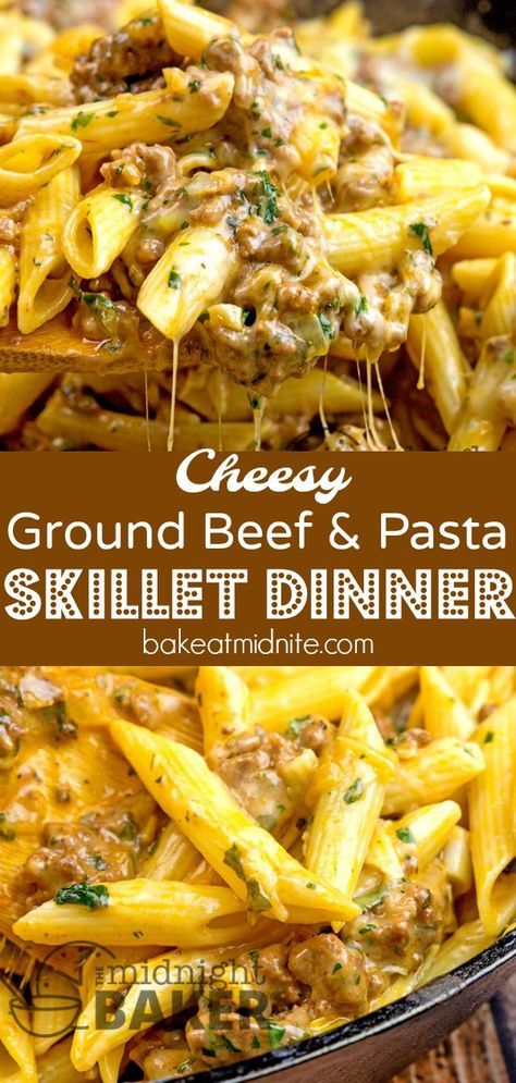 Ground Beef Skillet Dinner, Ground Beef Pasta Skillet, Cheesy Ground Beef Pasta, Ground Beef Skillet, Ground Beef And Pasta, Pasta Simple, Beef And Pasta, Beef Skillet, Cheesy Ground Beef