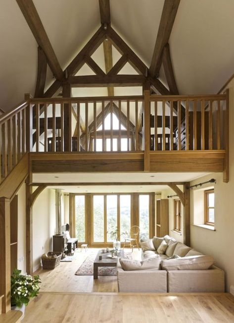 Small Barn Home, Barn Conversion Interiors, Border Oak, Bedroom Design Modern, Oak Frame House, Small Barn, Barn Interior, Modern Garage, Attic Renovation