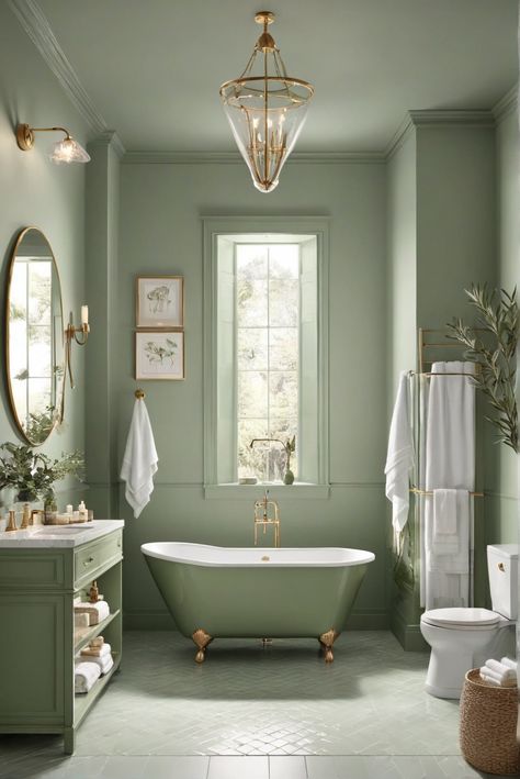 Can I Achieve Bathroom Bliss? Discover the Secrets of Sage Green Magic in 2024! #Ad #homedecor #homedesign #fixhome #Painthome #intreior Boho Sage Green Bathroom, Soft Green Bathroom Ideas, Green Trim Bathroom, Small Sage Green Bathroom, Sage Green House Decor, Sage Bathroom Ideas, Pink Green Bathroom, Bathroom Sage Green, Light Green Bathroom