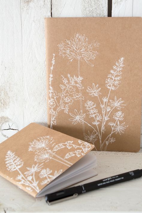 Our beautiful handprinted notebooks are made with lovely high quality paper meaning that is just perfect for sketching in too. 🖊️ We print our books using a traditional hand printed technique here in our Cornish studio. Available in the birdsong, garden and bee design in two handy sizes, perfect for at home or as a handbag notebook. #HelenRound #sketchbook #notebook Front Notebook Design Ideas, Notebook Diy Cover, Cute Sketchbook Cover Ideas, Homemade Sketchbook, Cute Notebook Covers, Notebook Cover Designs, Notebook Cover Diy, Handmade Notebook Cover, Panda Notebook