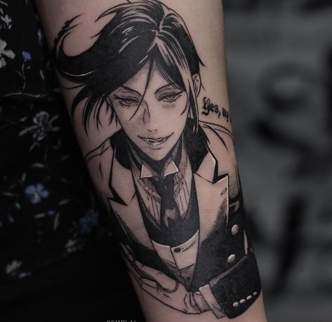 Black Butler Tattoo Ideas, Black Butler Tattoo, Nc Tattoo, H Tattoo, Dinosaur Tattoos, Manga Tattoo, Note Tattoo, Cartoon Character Tattoos, Tattoo Care