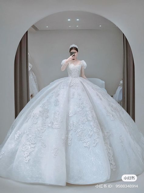 Puffy Ball Gown Wedding Dress, Puffy Wedding Dresses Princesses, Shimmer Wedding Dress, Ball Gowns Fantasy, Puffy Wedding Dresses, Wedding Ball Gown, Big Wedding Dresses, Pretty Quinceanera Dresses, Wedding Dresses Cinderella