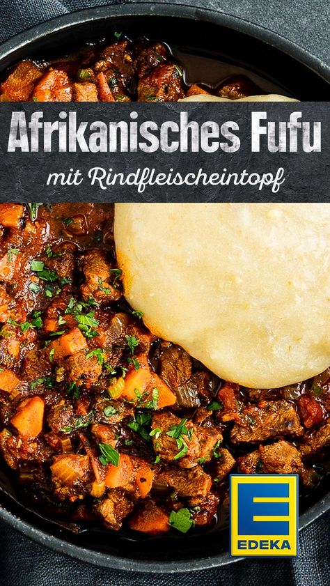 Zutaten (für 4 Portionen):

800 g Rindfleisch
1 große Zwiebel
2 große Karotte
3 Stiele Petersilie, frisch
2 EL Butterschmalz
2 EL Tomatenmark
800 g Tomaten, stückig
200 ml Rinderfond
1 Prise Salz
1 Prise Pfeffer
Chiliflocken
Muskatnuss
500 g Maniok
250 g Kochbanane, grün Africa Food, African Recipes, African Food, Quick Saves