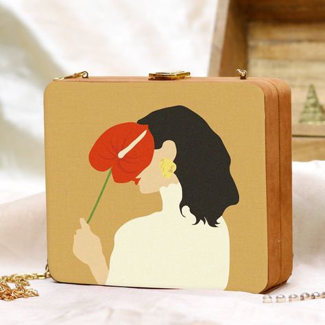 Wooden Clutch, Wooden Bag, Handmade Clutch, Wooden Accessories, Painted Wood, Casual Look, Painting On Wood, Clutches, Clutch Bag