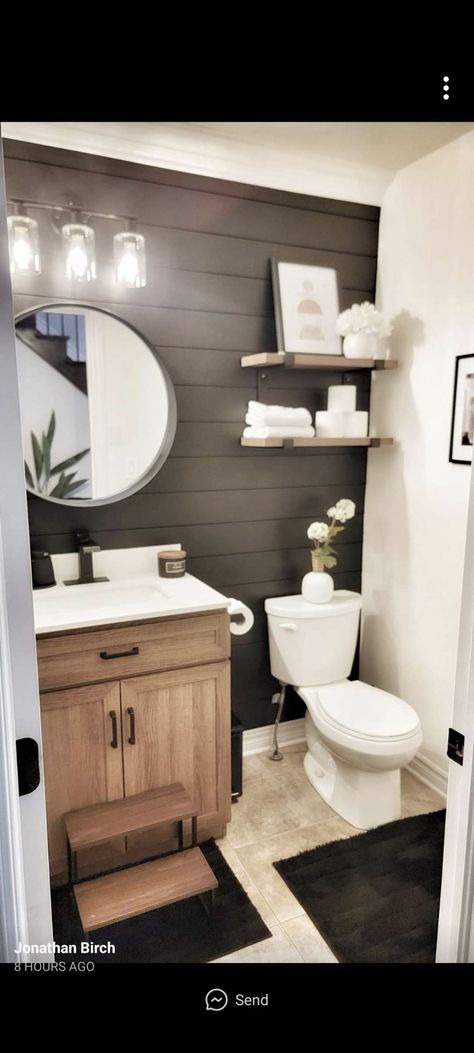 Small Full Bathroom, Bathroom Redecorating, Half Bathroom Decor, Full Bathroom Remodel, Attic Bathroom, Bathroom Farmhouse Style, Restroom Decor, Bathroom Redesign, Small Bathroom Makeover