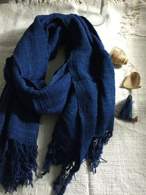 100% Organic Hand-woven shawl/wrap/scarf in organic by ikatandme Yarn Aesthetic, Scarf Aesthetic, Indigo Plant, Handwoven Shawls, Handwoven Scarf, Minimal Color, Blue Dye, Indigo Colour, Wrap Scarf