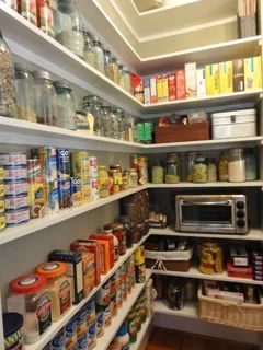 Farm Pantry, Shallow Pantry, Walk In Pantry Ideas, Narrow Pantry, Diy Pantry Shelves, Shallow Shelves, House Pantry, Small Pantry Organization, Pantry Laundry Room