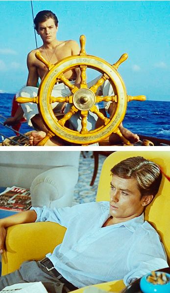 Alain Delon - Plein Soleil, 1960 Purple Noon Alain Delon, Alain Delon Purple Moon, Alan Delon, Purple Noon, Lana Del Rey Paradise, 60s Men, Michelangelo Antonioni, Ahoy Matey, Jean Luc Godard