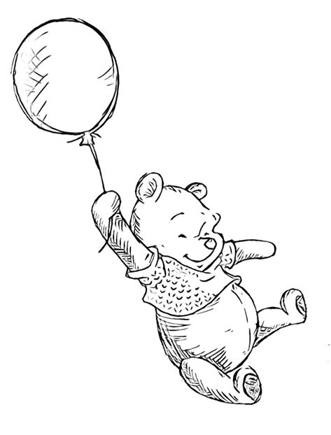 Black And White Winnie The Pooh, Pooh Outline Tattoo, Winnie The Pooh Black And White, Winnie The Pooh Red Balloon Tattoo, Pooh Outline, Winnie The Pooh Black And White Drawings, Winnie The Pooh Balloon, Pooh Balloon, Balloon Tattoo