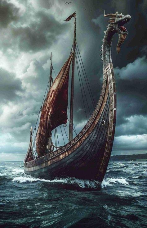 Viking Ships Drawings, Fantasy Boat, Pictures For Drawing, Pirate Ship Art, Viking Boat, Viking Ships, Norwegian Vikings, Navi A Vela, Pirate Bay