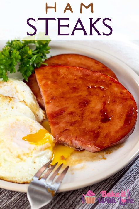 Ham Steak And Eggs Breakfast, Bbq Ham Steak Recipes, Breakfast Ham Steak, Cooking Ham Steak Easy Recipes, Ham Steak Recipes Stove Top, Honey Glazed Ham Steak, Ham Steaks On The Grill, Healthy Ham Steak Recipes, Maple Glazed Ham Steak