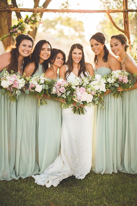 Gold And Mint Wedding, Mint Green Bridesmaids, Mint Green Bridesmaid Dresses, Mint Bridesmaid Dresses, Wedding Mint Green, Sage Green Bridesmaid Dress, Fall Bridesmaid Dresses, Green Wedding Colors, New Mexico Wedding