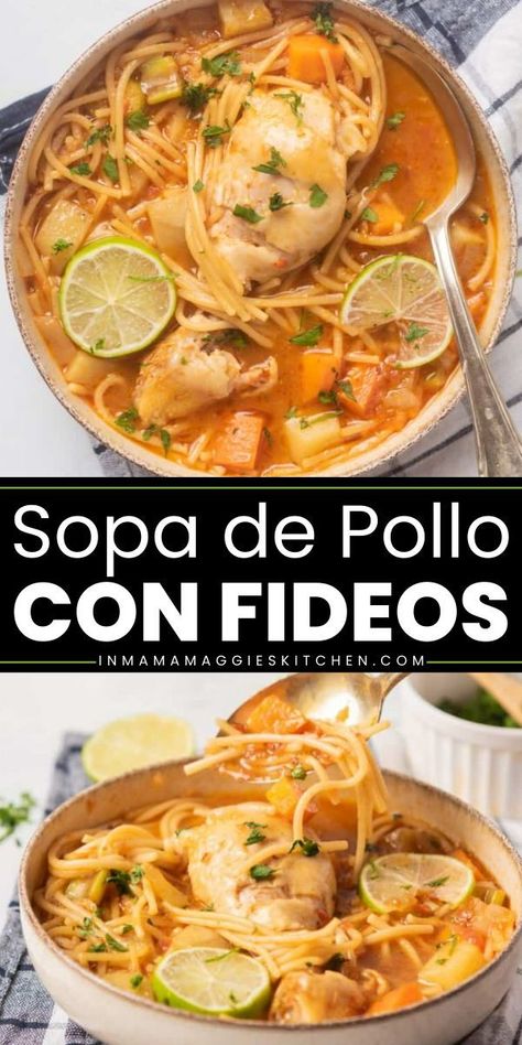 Craving a cozy meal? Dive into Sopa de Pollo con Fideos! This easy soup idea, with chicken drumsticks and fideo pasta, is the ultimate Mexican dinner recipe. A chicken soup that’ll have you saying, ‘Fideo-mmmm!’ Enjoy a tasty Mexican food recipe today! Chicken Soup With Pasta, Soup With Pasta, Hearty Chicken Soup, Hearty Chicken, Mexican Dinner, Easy Soup, Chicken Drumsticks, A Chicken, Chicken Soup