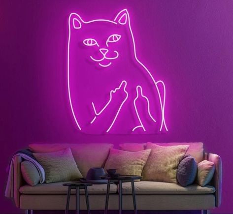 Neon In Living Room, Cat Neon Sign, Cat Bathroom, Neon Store, Neon Light Art, Bad Cat, Neon Bedroom, Cat Lead, Cat Custom