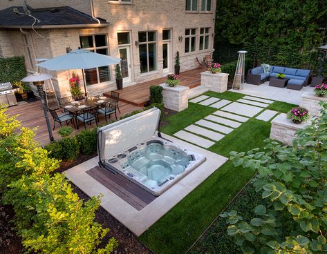 Hot Tub Landscaping Ideas, Whirlpool Deck, Hot Tub Privacy, Sunken Hot Tub, Backyard Spa, Hot Tub Landscaping, Hot Tub Patio, Hot Tub Designs, Outdoor Hot Tub