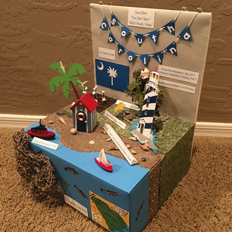 State float project - South Carolina State Project Ideas, State Float School Project, State Float Project, Book Report Ideas, State Project, Diarama Ideas, Native American Projects, Geography Project, Social Studies Projects