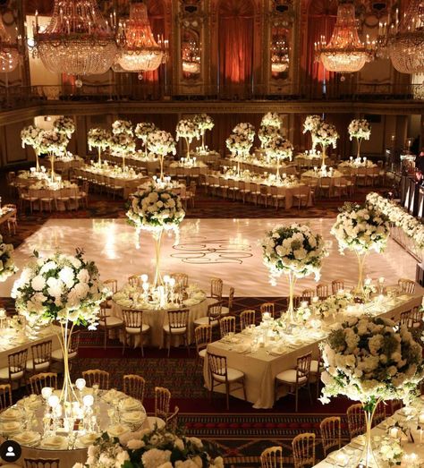 Castle Wedding Aesthetic Reception, Royal Wedding Reception Decor, Royalty Wedding Theme Receptions, Lavish Wedding Reception, Ballroom Decorations Parties, Elegant Ballroom Wedding Decor, Old Money Wedding Aesthetic Decor, Ballroom Wedding Decoration, Ballroom Centerpieces