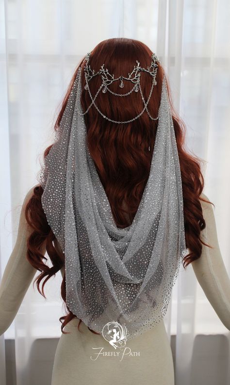 Elvish Wedding Veils, Unique Wedding Crowns, Ethereal Wedding Accessories, Wedding Outfit Accessories, Wedding Circlet Veil, Medieval Wedding Veil, Non Traditional Wedding Veils, Fantasy Wedding Veil, Space Wedding Dress