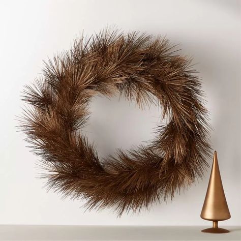 Faux Bronze Pine Holiday Wreath 31" | CB2 | CB2 Modern Wreaths For Front Door, Modern Wreaths, Modern Christmas Tree Skirts, Salon Christmas, Pampas Wreath, Wreath For Christmas, Grass Wreath, Modern Christmas Ornaments, Glass Tealight Candle Holders