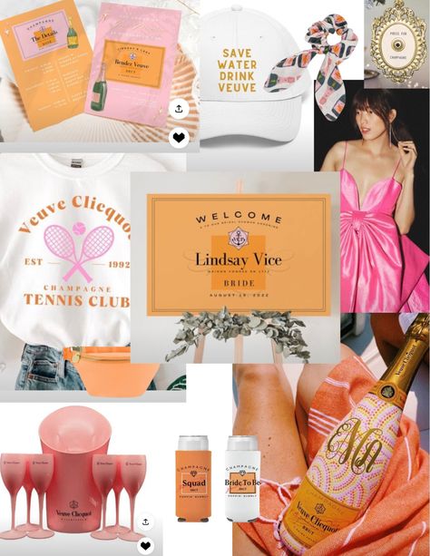 Everything you need for a Veuve Before Vows bachelorette party! Follow us for more bach inspo @bachtobasic on Instagram! Last Soiree Bachelorette, Veuve Clicquot Bachelorette, Pink Veuve Clicquot, Veuve Before The Vows, Veuve Party Decor, Bachelorette Themes Charleston, Veuve Clicquot Theme Party, Veuve Bachelorette Theme, Bachelorette Nightly Themes