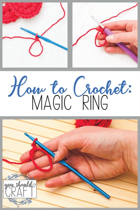 Learn how to #crochet in the round with the magic ring. This step-by-step photo and video tutorial via @YouShouldCraft will show you how! Magic Ring Crochet Tutorial, Magic Circle Crochet, Magic Ring Crochet, Ring Crochet, Crochet Scrubbies, Easy Magic, Crochet Rings, Stitch Tutorial, Crochet Videos Tutorials