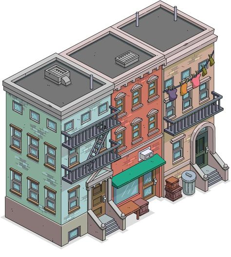 [𝑺𝒂𝒗𝒆 & 𝑭𝒐𝒍𝒍𝒐𝒘]~♡´･ᴗ･`♡ Apartment Building Reference, Cartoon Apartment Building, 3d Isometric Building, Apartment Drawing Exterior, English Row Houses, Pixel Building Architecture, Minecraft Fire Escape, Isometric Building Illustration, Apartment Building Drawing