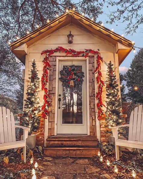 @christmas.winter.joy on Instagram: “🎄22 days 'til Christmas day🎄 __ Have you decorated outside your home this year?🌟 __ I hope you all have a wonderful day❄️ __ 🌟Wow, thank…” Christmas She Shed, She Shed Makeover, Backyard Bar Shed, Shed Makeover, Porch Life, Christmas Musical, Farmhouse Inspiration, She Sheds, Instagram Giveaway