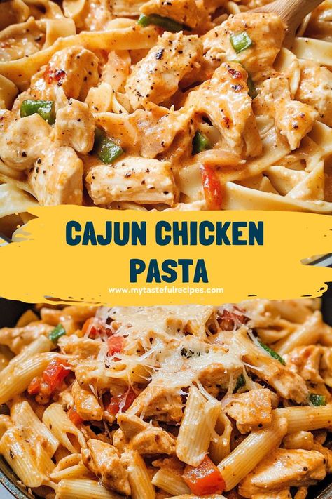 Brighten your dinner table with this zesty Cajun Chicken Pasta featuring colorful bell peppers! Bursting with flavor and spice, it’s a perfect comfort food option. #ComfortFood #PastaDishes #CajunChicken #YummyRecipes Fee Ingredient Dinners, Gluten Free Cajun Pasta, Chicken Pasta Parmesan Recipe, Chicken Diablo Pasta, Pasta Sauce With Peppers, Chicken Pepper Pasta Recipes, Cheap Chicken Dinners For A Family, Easy Dinner Recipes Pasta Simple, Breaded Chicken Pasta Recipes