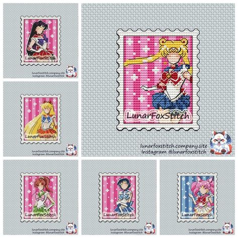 Sailor Moon Set of 6 stamp cross stitch pattern Stamp Cross Stitch, Moon Cross Stitch Pattern, Hama Art, Moon Cross Stitch, Moon Set, Stitch Witchery, Motifs Perler, Mini Cross Stitch, Pixel Art Pattern