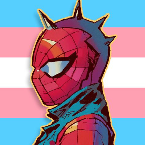 Spider-Punk Spidey-Punk Across the Spiderverse Transgender Flag Spider-Man Profile Picture Icon Trans Trans Haircut, Profile Picture Icon, Transgender Flag, Spider Punk, Picture Icon, Profile Picture, Flag, Marvel, Pink