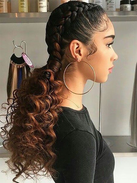 Goddess Braid Styles, Two Braid Hairstyles, Feed In Braids Hairstyles, Goddess Braids Hairstyles, Quick Weave Hairstyles, Braids With Curls, Hair Ponytail Styles, Goddess Braids, Braids For Long Hair